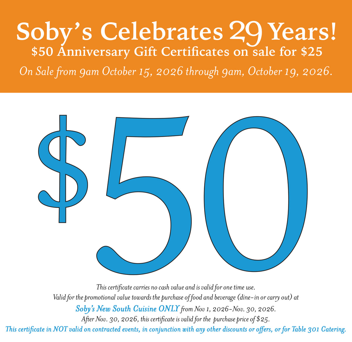Soby's 29th Birthday Gift Certificate